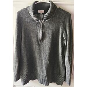 LOFT Outlet Women's Medium Gray Marled Sweater Quarter Zip Mock Neck Long Sleeve